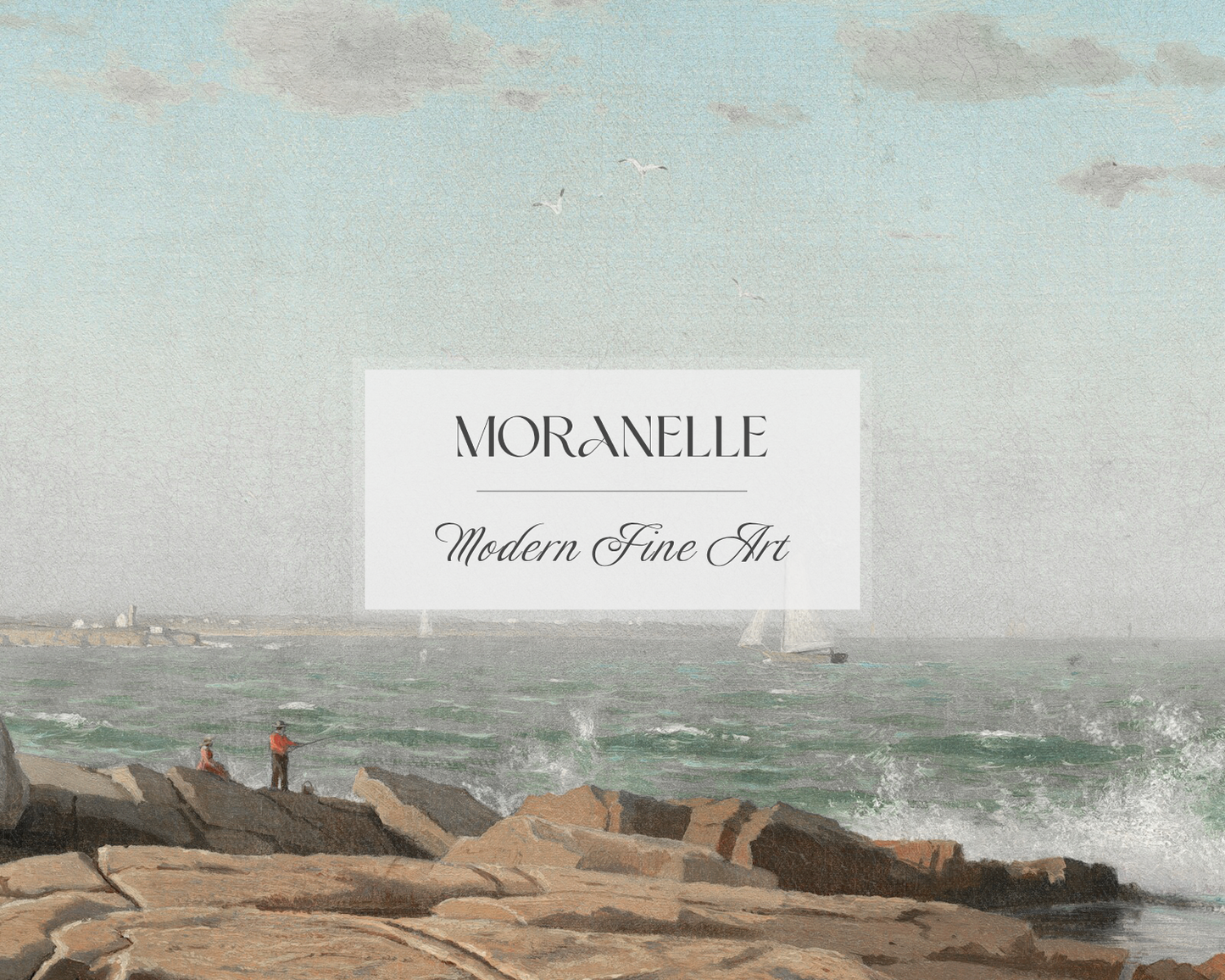 Close-up of rocky textures and waves crashing against the shore in the coastal painting.