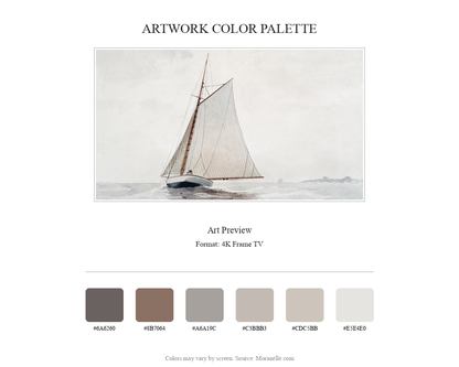Winslow Homer, Sailing off Gloucester – curated color palette inspired by the original artwork, ideal for home decor coordination.