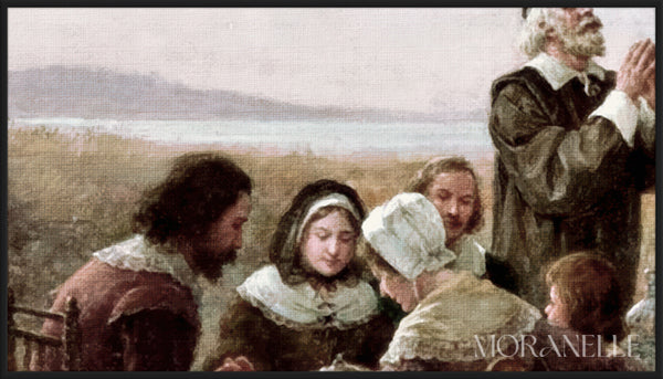 Jennie Augusta Brownscombe, The first thanksgiving at Plymouth - painting details, digital download for Samsung Frame TV.