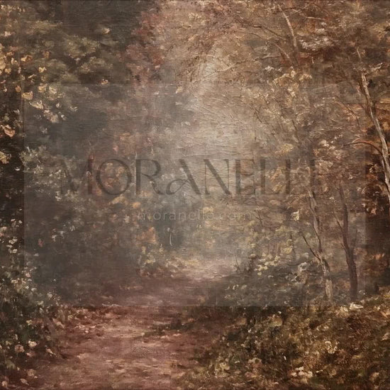Slow slide of the Autumn Forest Path painting showcasing the tranquil forest scene.