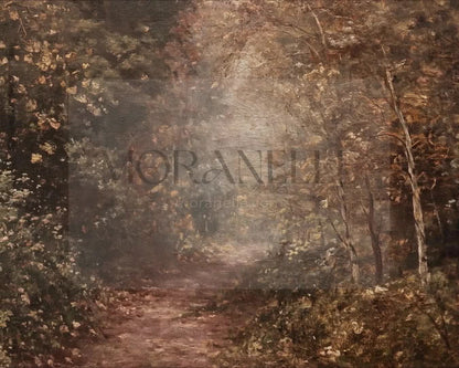 Slow slide of the Autumn Forest Path painting showcasing the tranquil forest scene.