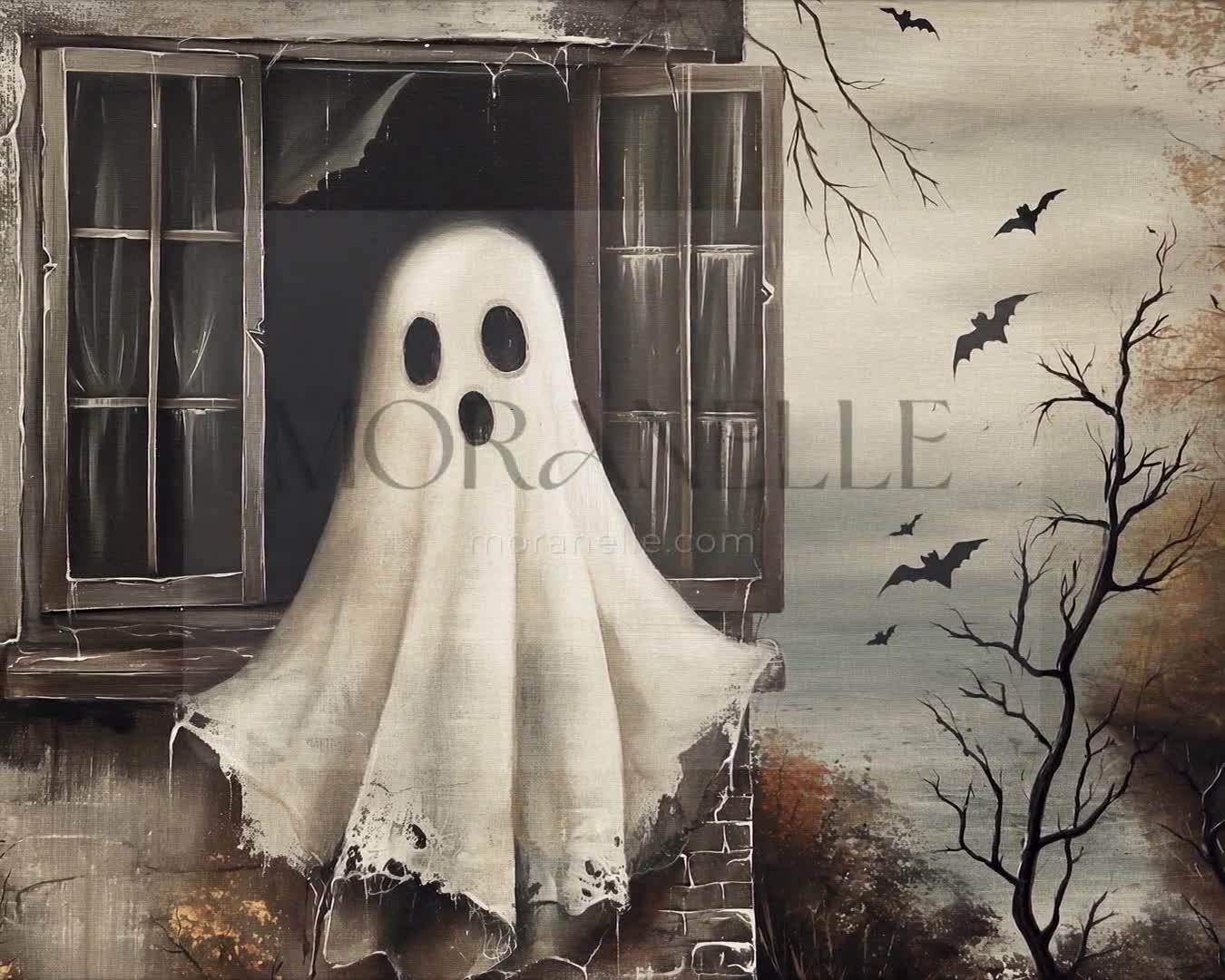 Slow slide of the haunted ghost painting showing the ghost and surrounding details.