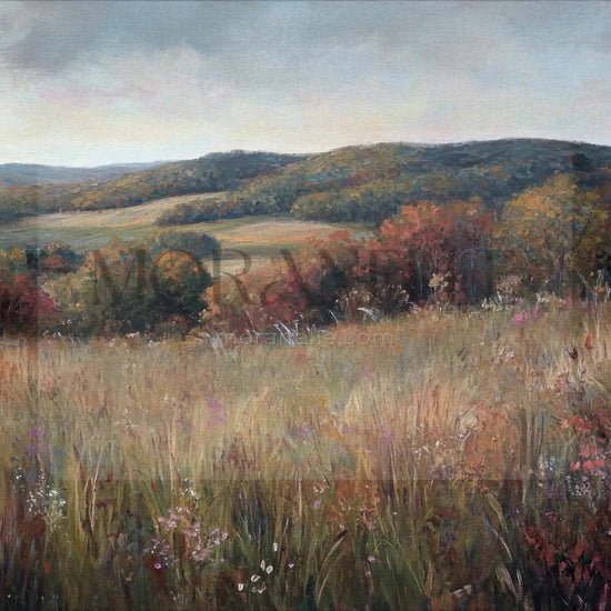Video of painting of open fields with trees.
