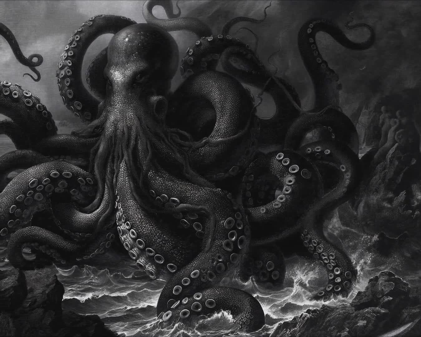Painting of an octopus sea-monster.