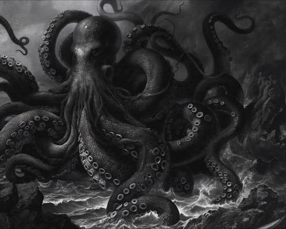 Painting of an octopus sea-monster.