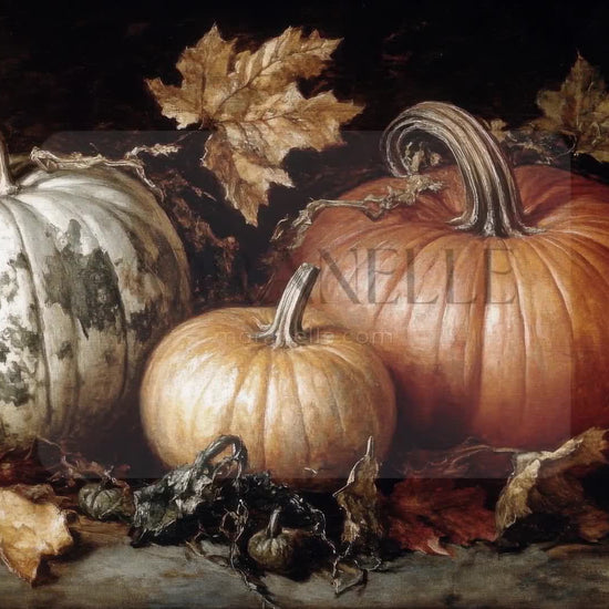 Slow RTL slide of the Autumn Pumpkins Painting showcasing the pumpkins and leaves.