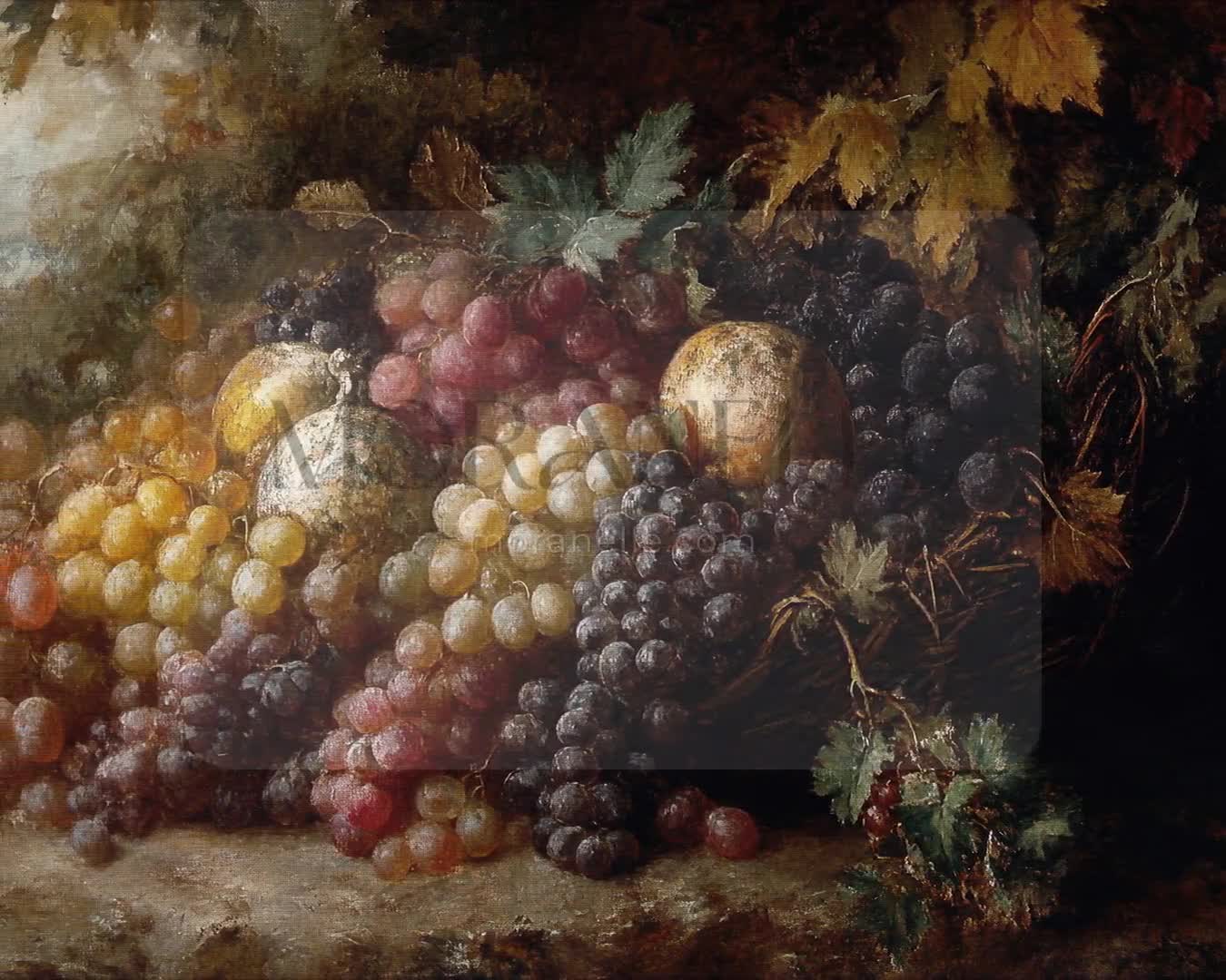 Slow slide showcasing the vibrant arrangement of fruits in the painting.