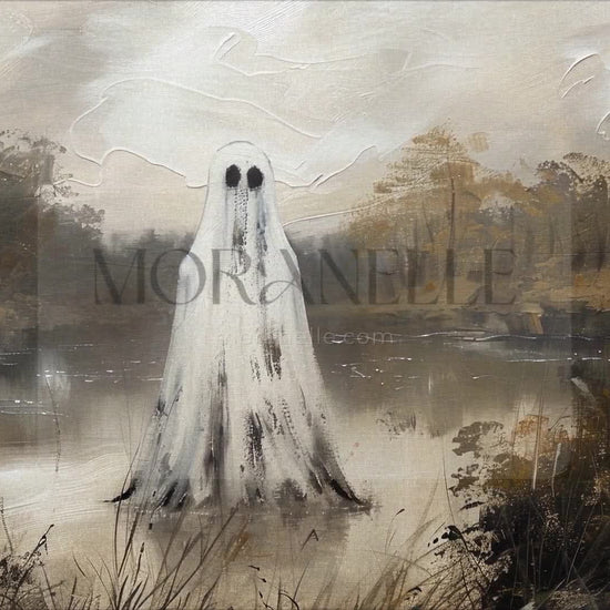 Slow slide of the Ghostly Landscape Painting showcasing the serene yet eerie scene.