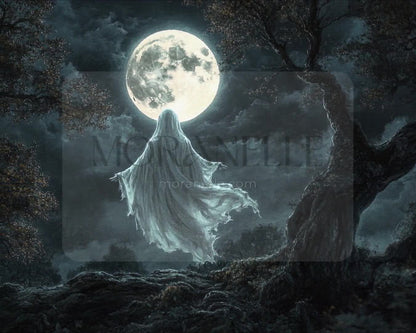 Slow RTL slide showcasing the ghostly figure and the glowing moon.