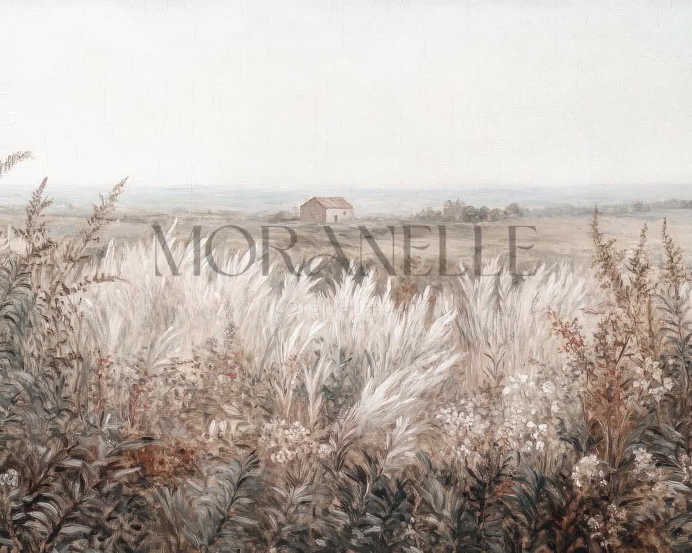Video featuring Serene Landscape Painting with grass a house.