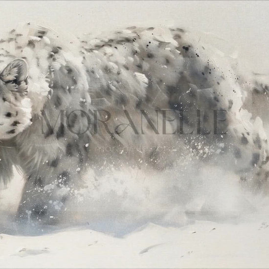 Slow RTL slide of the snow leopard painting, highlighting its dynamic movement.