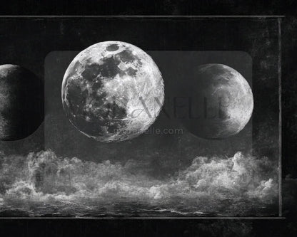 Slow RTL slide showcasing the celestial scene of three moons and clouds.