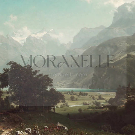 Slow slide of the Mountain Landscape Painting showcasing the serene scenery.