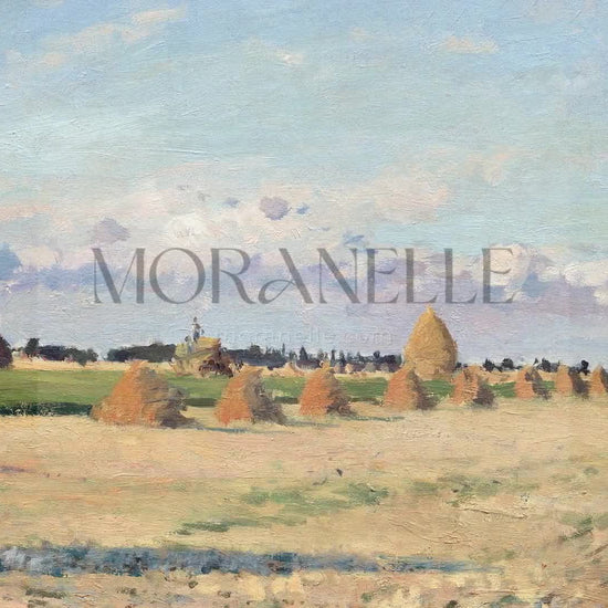 Slow slide of the Harvest Landscape Painting showcasing the serene rural scene.