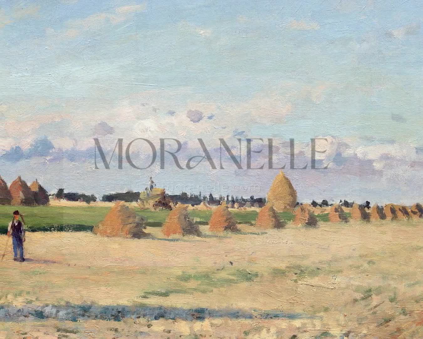 Slow slide of the Harvest Landscape Painting showcasing the serene rural scene.