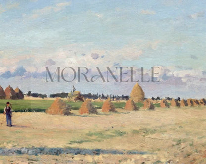 Slow slide of the Harvest Landscape Painting showcasing the serene rural scene.