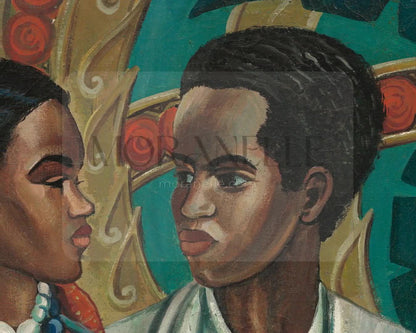Slow slide of the Couple Portrait Painting highlighting the vibrant colors and expressions.