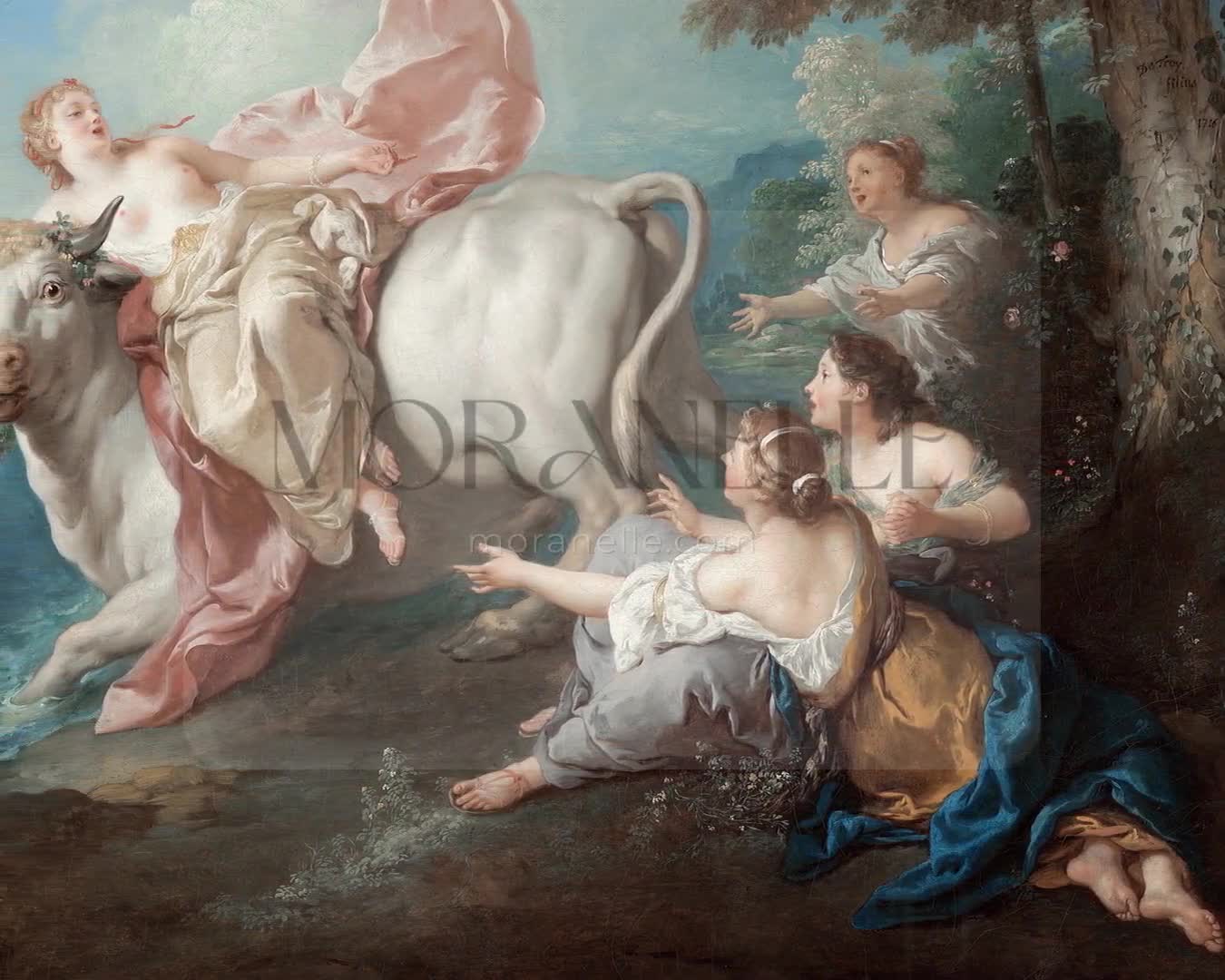 Slow slide of The Abduction of Europa painting, capturing the dramatic scene.