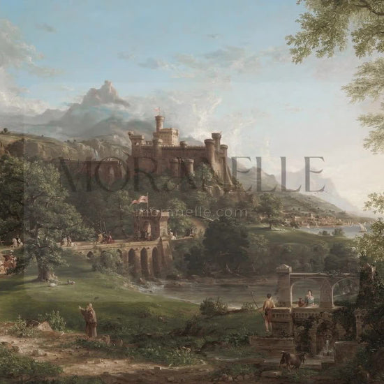 Slow slide showcasing the majestic landscape with a castle and serene waters.